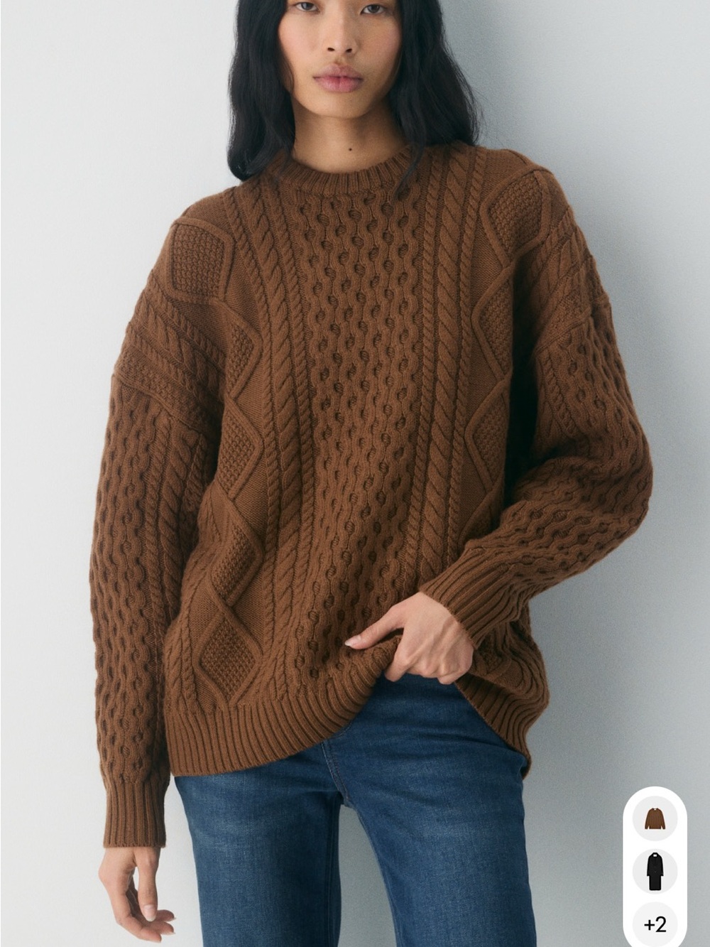 Aritzia Heritage Brown Cable-Knit Crewneck Sweater